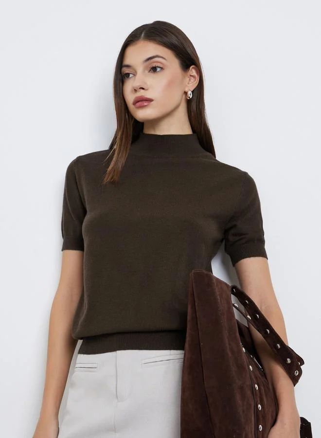 Styli Styli Brown Short Sleeve Knit Top